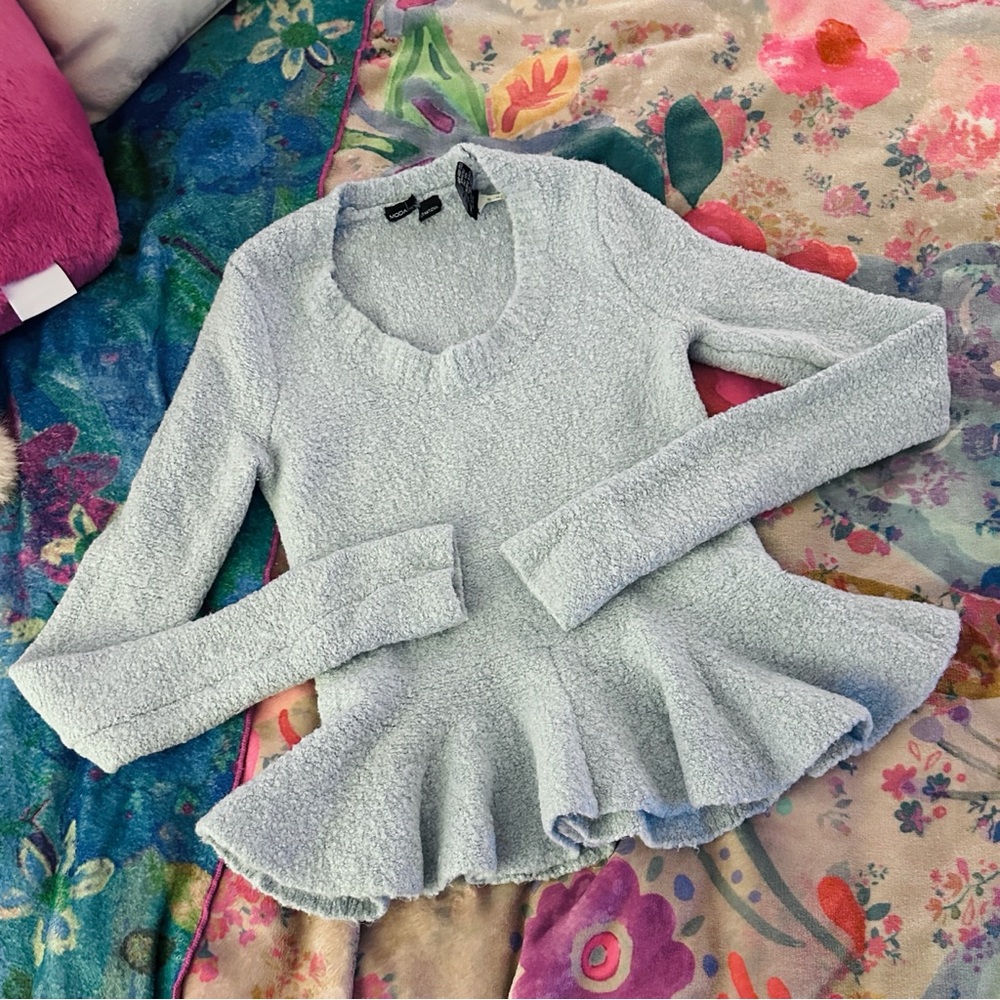 Moda International Soft Blue Textured Peplum Sweater